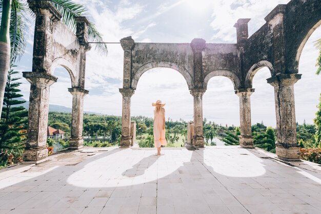 Beautiful girl at Water Palace in Bali