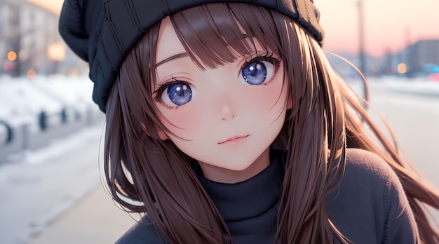 Beautiful girl wearing winter outfit in anime style