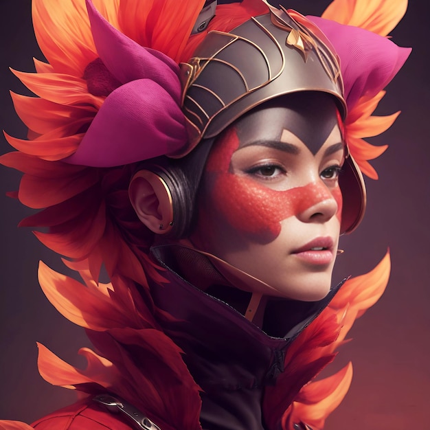 The beautiful girl were a red flower hat ai generated