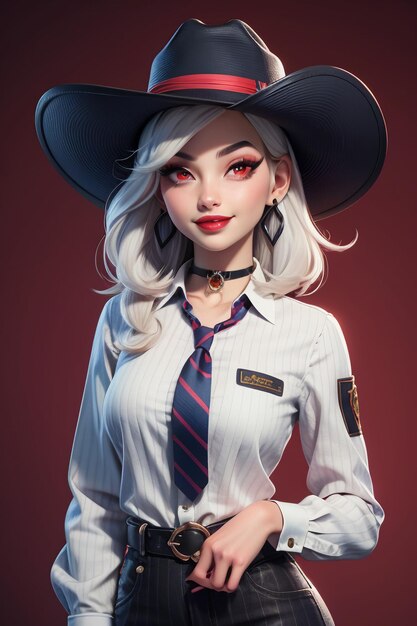 Beautiful girl in western cowboy dress up style handsome cartoon cute woman in hat and shirt