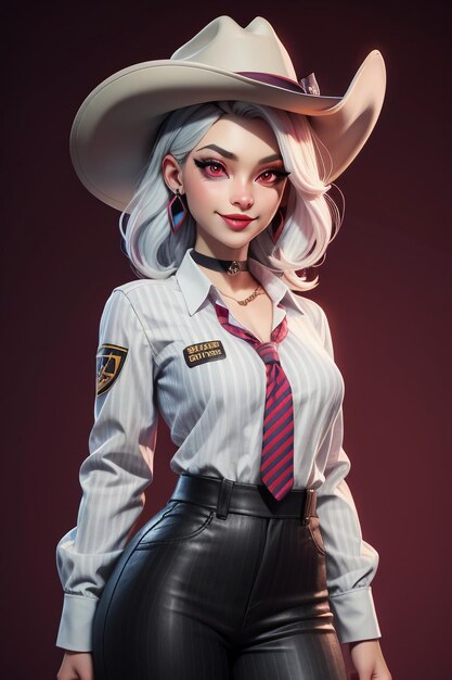 Beautiful girl in western cowboy dress up style handsome cartoon cute woman in hat and shirt