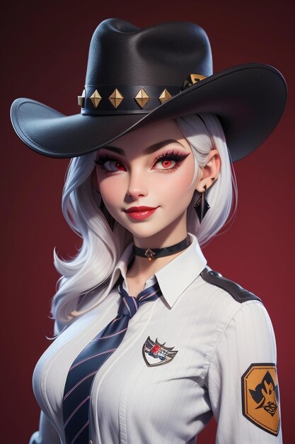 Beautiful girl in western cowboy dress up style handsome cartoon cute woman in hat and shirt