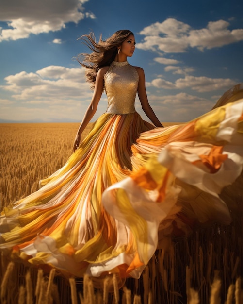 Photo beautiful girl in a wheat field