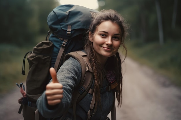 Beautiful girl who enjoys backpacking and hitchhiking during her travels Generative AI