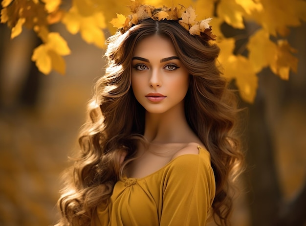 Beautiful girl with autumn leaves