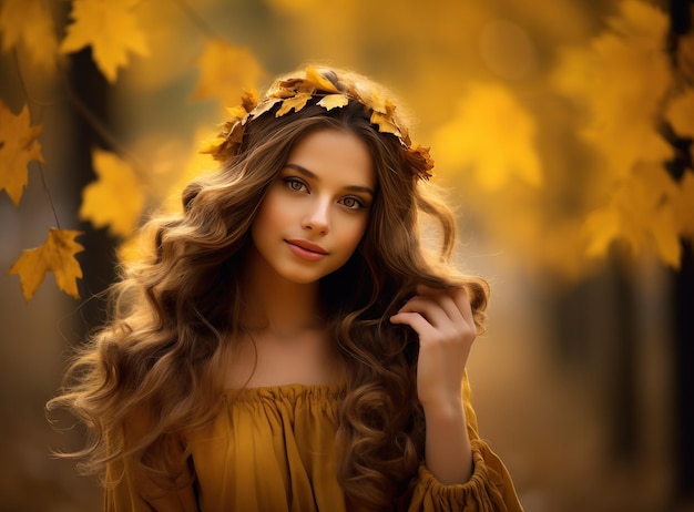 Красивая девушка с осенними листьями
