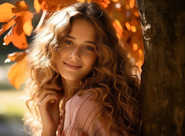 Beautiful girl with autumn leaves