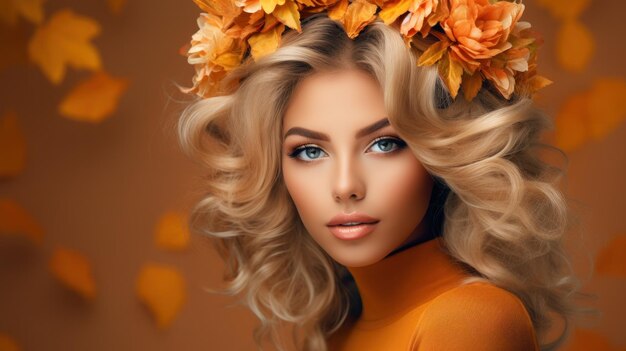 Beautiful girl with autumn leaves