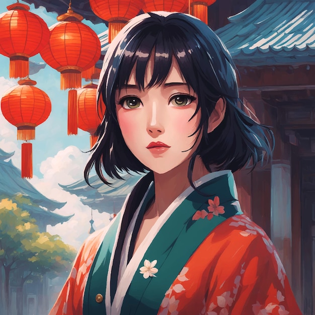 Beautiful girl with big eyes chinese style ai generative