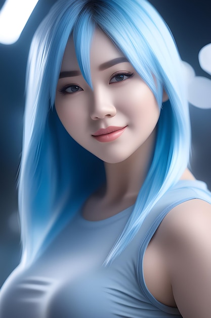 Красивая девушка с голубыми волосами