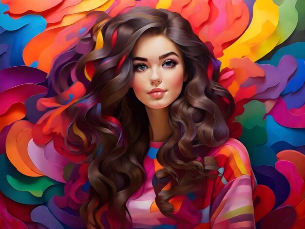 Beautiful girl with colorful background ai generate