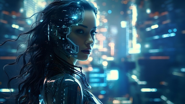 A beautiful girl with cybernetic implants futuristic art