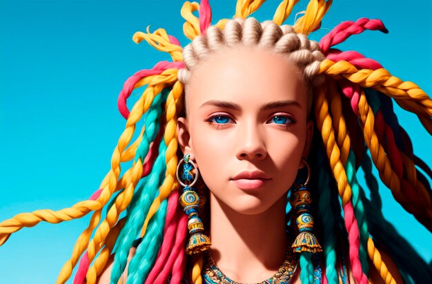 Beautiful girl with dreadlocks Generative AI