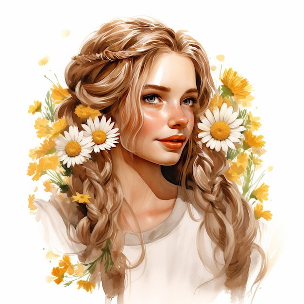 Beautiful girl with flowers in her hair