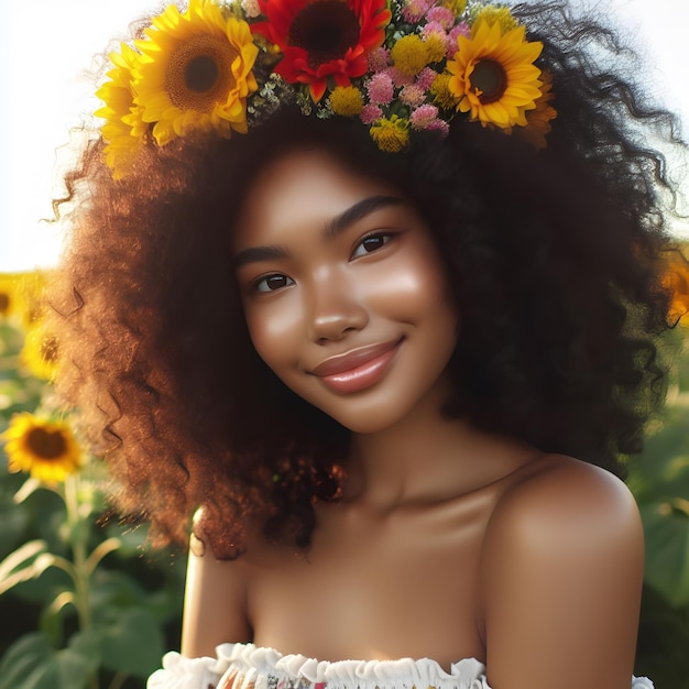 Beautiful girl with flowers on her head