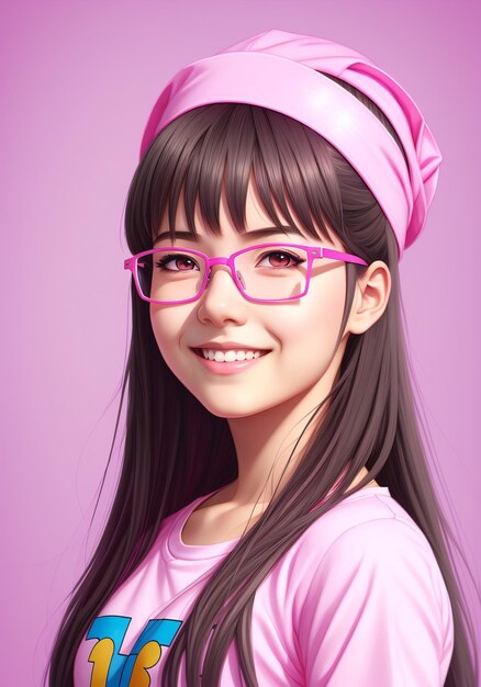 beautiful girl with glasses and a pink hat