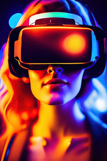 Beautiful girl with glasses of virtual reality Young woman interacting with virtual reality while w