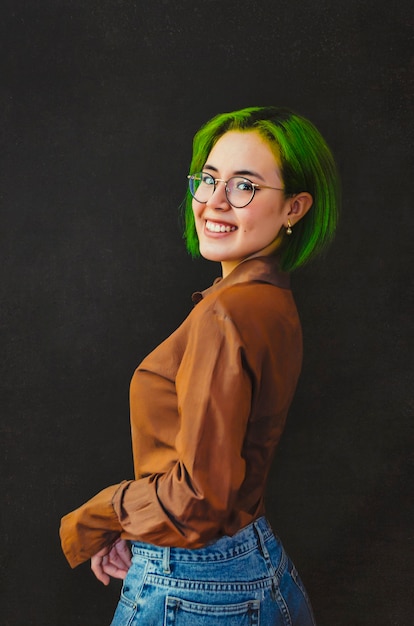 beautiful girl with green hair