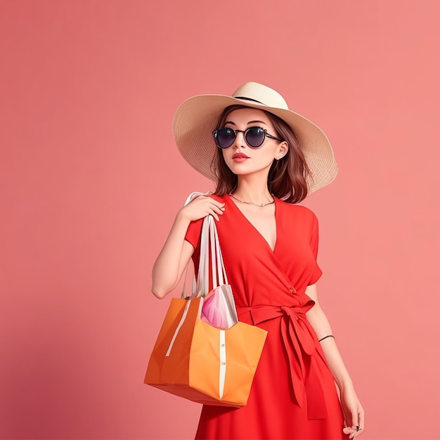 Photo beautiful girl with handbag