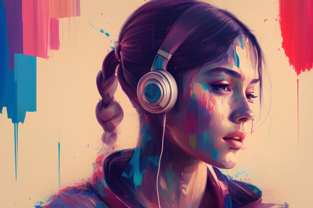 Beautiful girl with headphones A woman listens to music