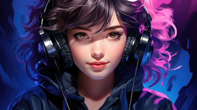 Beautiful girl with headset in cartoon style Artificial intelligence