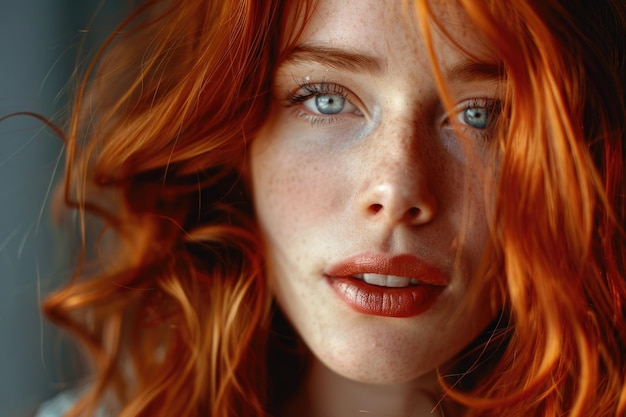 Beautiful girl with healthy red hair and holiday makeup