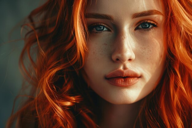 Beautiful girl with healthy red hair and holiday makeup