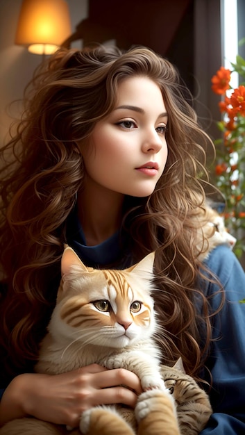 A beautiful girl with her fevourate cat