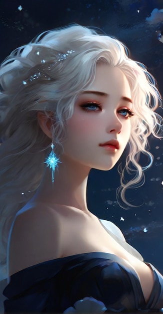Beautiful girl with her flowing white hair