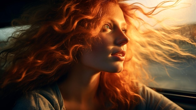 Foto bella ragazza con i capelli lunghi sotto il sole autunnale