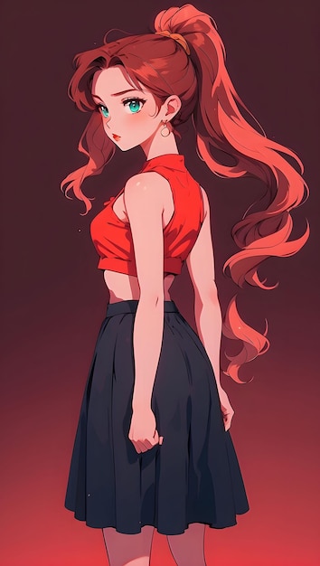 Photo beautiful girl with long hair fashion illustration in sketchstyle