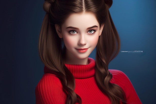 beautiful girl with long hair in red dress AI Generated