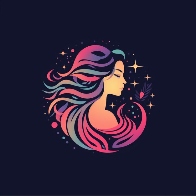 Beautiful girl with long hair and stars in the background Vector illustration