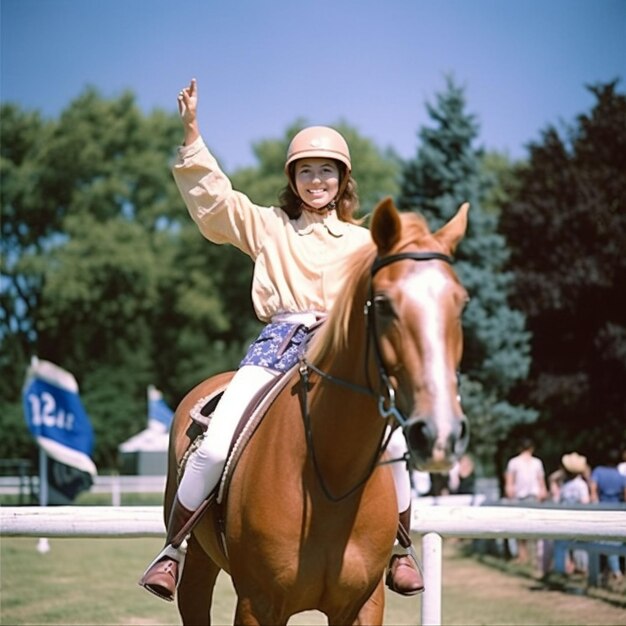 Foto bella ragazza con i capelli lunghi che indossa un vestito che cavalca un cavallo nel bosco