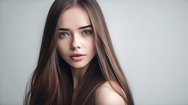 Beautiful girl with long smooth hair generative ai