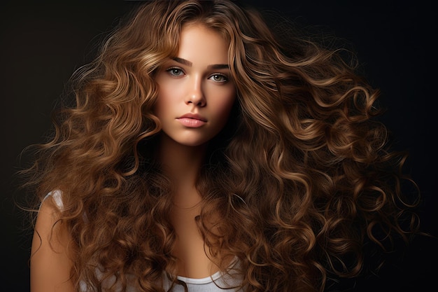 Beautiful girl with luxurious curly long hair Generative AI