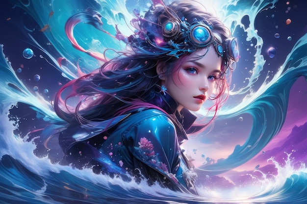 beautiful girl with a mermaid in the water beautiful girl with a mermaid in the water digital p