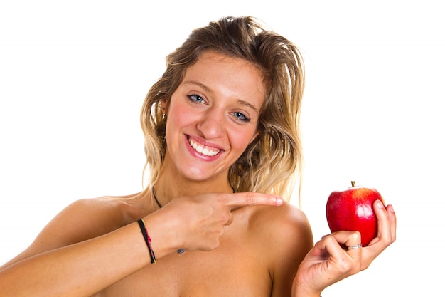 Beautiful girl with a red apple