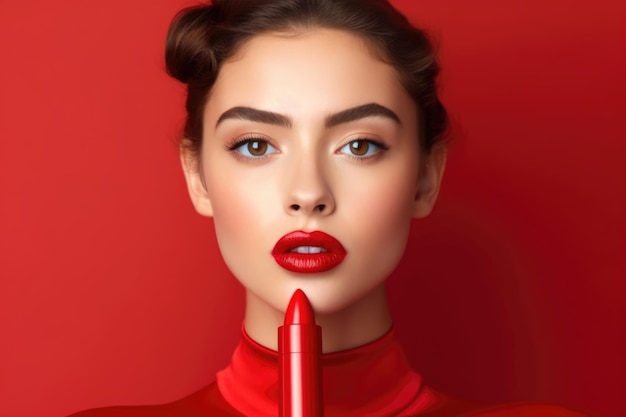 Bella ragazza con un rossetto rosso sulle labbra concetto di bellezza