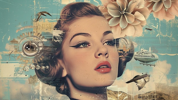 Beautiful girl with retro hairstyle Photo in old image style