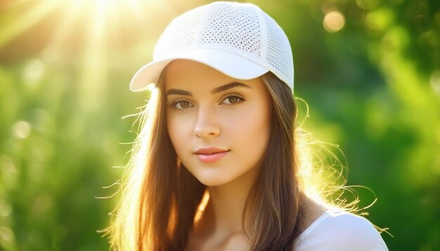 写真 夏帽子をかぶった美しい女の子