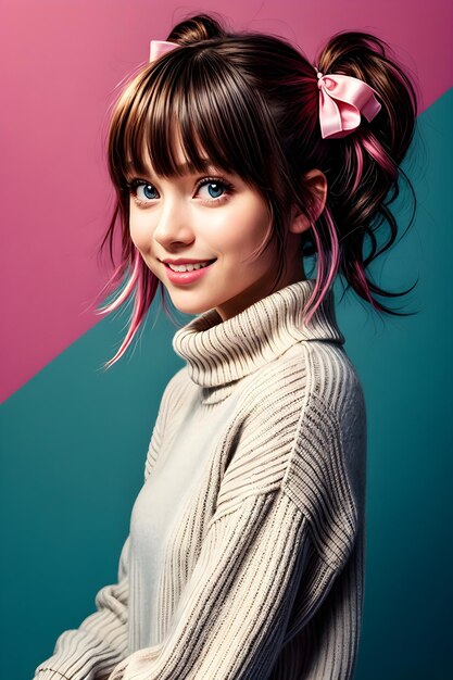 Photo beautiful girl with twintails