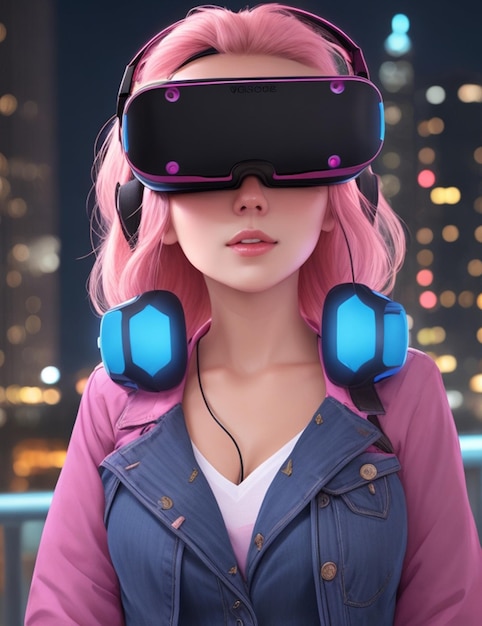 Beautiful Girl With Vr Headset generated ai