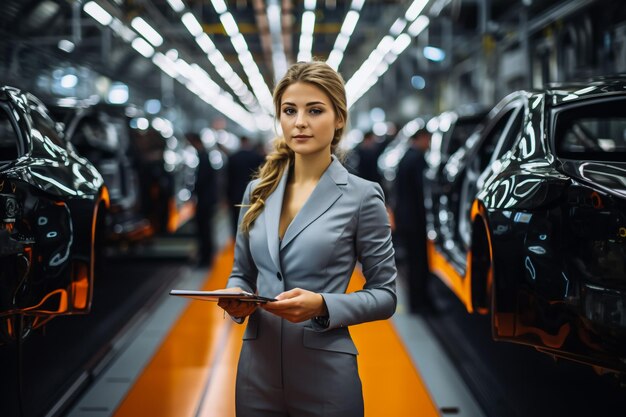 Photo beautiful girl at work in the showroom