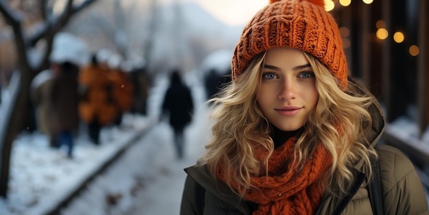 beautiful girls on a winter background Generative AI