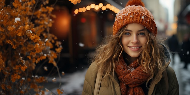 beautiful girls on a winter background Generative AI