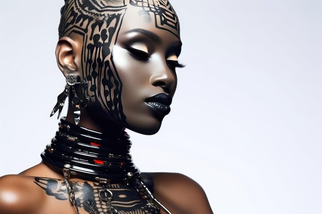검은 피부 바디 아트와 아름 다운 매력적인 아프리카 여자