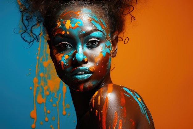 Beautiful glamour African woman with black skin body art