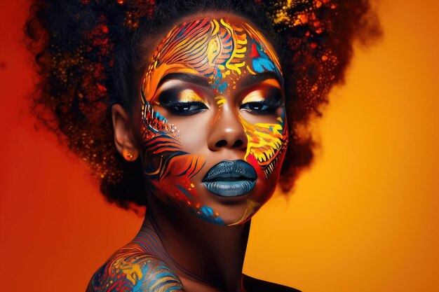 Beautiful glamour african woman with black skin body art