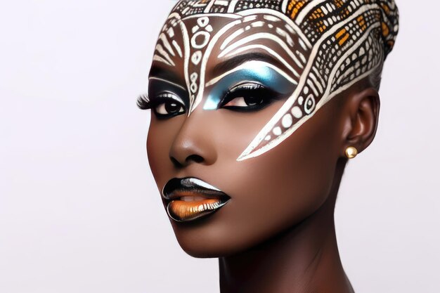 Photo beautiful glamour african woman with black skin body art